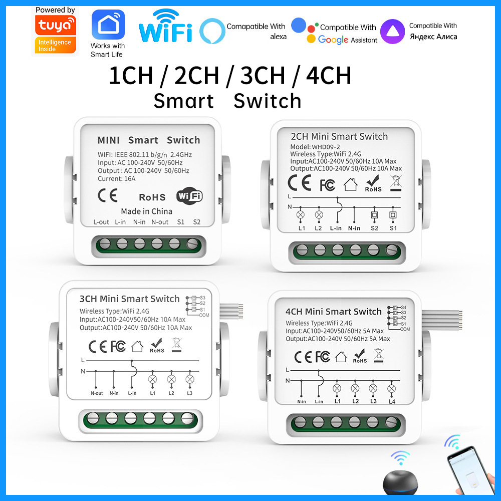 Smart Home Button - Interruptor Inteligente Tuya WiFi 1/2/3/4 Gangue,